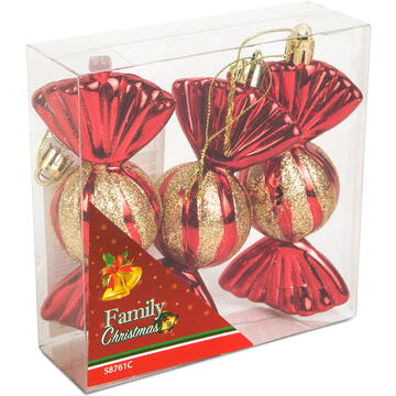 Set decoratiuni brad - Bomboane de Craciun -  roșii - 11 x 4 cm