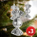 Set decorațiuni brad - Bomboane de Crăciun -  argintii - 11 x 4 cm