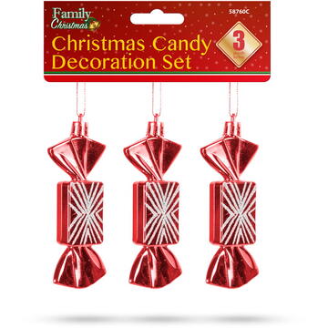 Set decorațiuni brad - Bomboane de Crăciun - roșii - 11 x 4 cm