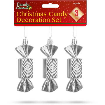 Set decorațiuni brad - Bomboane de Crăciun - argintii - 11 x 4 cm