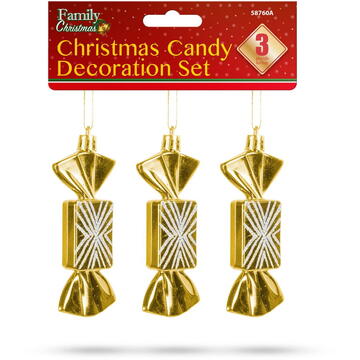Set decorațiuni brad - Bomboane de Crăciun - aurii -- 11 x 4 cm