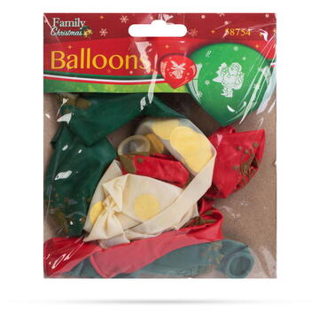 Set baloane - roșu, verde, auriu, cu motive de Crăciun - 12 piese / pachet
