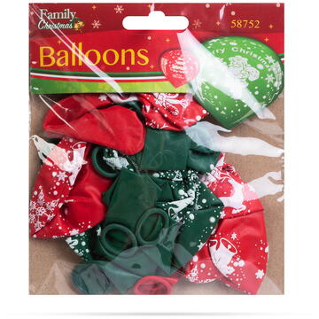 Set baloane - roșu, verde, cu motive de Crăciun - 12 piese / pachet