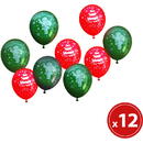 Set baloane - roșu, verde, cu motive de Crăciun - 12 piese / pachet