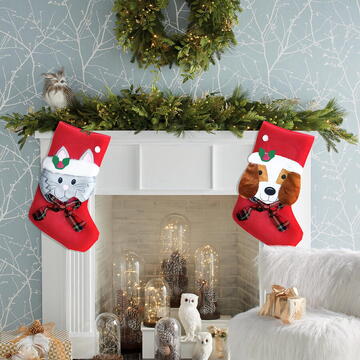 Șosete decorative de Crăciun - cu agățătoarte - 45 cm -model cu cățel