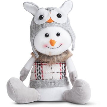 Om de zăpadă cu căciulă bufniță - 30 x 20 x 14 cm