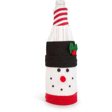 Suport sticle de băutură de Crăciun - Om de zăpadă 3D - poliester - 27 x 12 cm