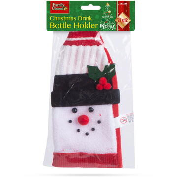 Suport sticle de băutură de Crăciun - Om de zăpadă 3D - poliester - 27 x 12 cm