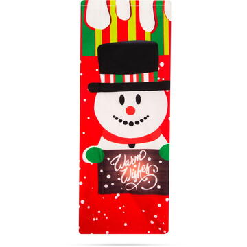 Învelitoare pentru sticle - model Om de zăpadă - poliester - 32 x 12.5 cm