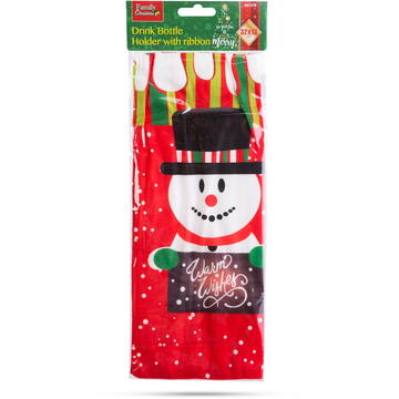 Învelitoare pentru sticle - model Om de zăpadă - poliester - 32 x 12.5 cm