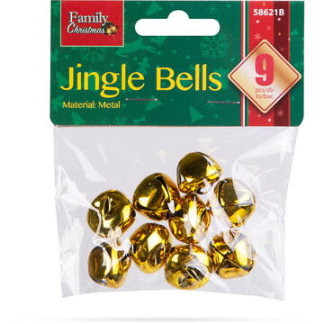 Ornament de Crăciun - clopoței - metal, 20 mm - aurii - 9 piese / pachet