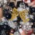Ornament de Crăciun - set fundițe cu sclipici - auriu - 12 buc/pachet