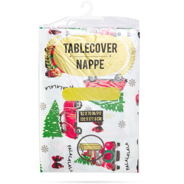 Față de masă de Crăciun - model mașină cu brad - flanel - 132 x 178 cm