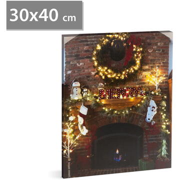 Tablou de Crăciun - LED - cu agățătoare, 2 baterii AA - 30 x 40 cm (58467)
