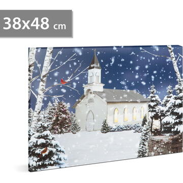 Peisaj de iarnă - LED - cu agățătoare, 2 baterii AA - 38 x 48 cm (58473)