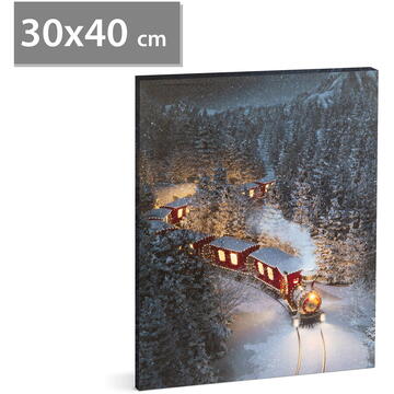 Tablou cu LED - tren - cu agățătoare, 2 baterii AA - 30 x 40 cm (58476)