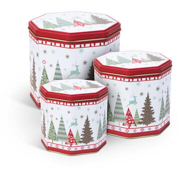 Cutie de biscuiți - cu brazi de Crăciun - octogon - 3 buc/pachet