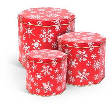 Cutie de biscuiți - cu model fulgi de zăpadă - octogon - 3 buc/pachet