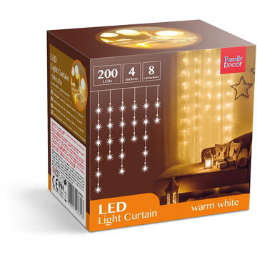 Perdea luminoasă - 200 LEDuri - alb cald - IP44 - 4,2 m - 8 programe