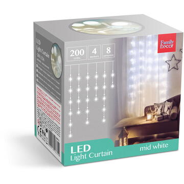 Perdea luminoasă - 200 LEDuri - albă - IP44 - 4,2 m - 8 programe