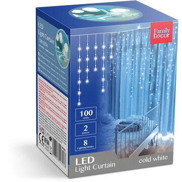 Perdea luminoasă - 100 LEDuri - alb rece - IP44 - 2,2 m - 8 programe