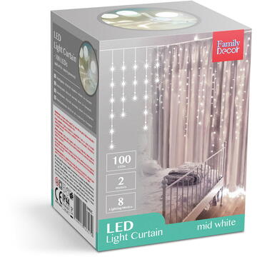 Perdea luminoasă - 100 LEDuri - albă - IP44 - 2,2 m - 8 programe