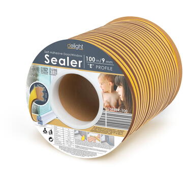Delight Profil izolator autoadeziv pt. ferestre si usi, profil „E” - 100 m, maro, 9 mm