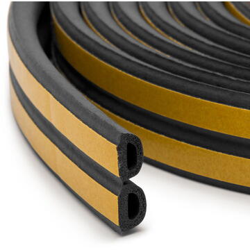 Delight - Profil de etanşare autoadeziv pt. ferestre, profil „D” - 50 m, Negru, 10 mm