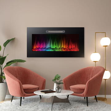 Bewello Șemineu electric încorporat - radiator + LED RGB - 91 x 15 x 48 cm