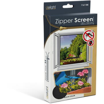 Delight Plasa autoadeziva anti-tantari, cu deschidere cu fermoar, 130 x 150 cm. negru