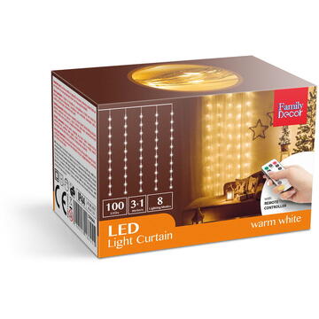 Perdea luminoasă - 100 micro-LEDuri - alb cald - 3 x 1 m - 230V - cu telecomandă