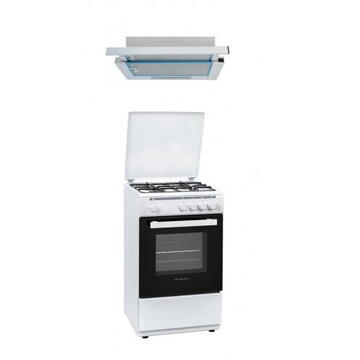 Pachet Aragaz Clasic, 4 arzatoare gaz, cuptor gaz, 50x50 cm, Studio Casa MIA + Hota telescopica Studio Casa Alizee 60 WH, 60 cm, 2 motoare