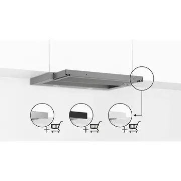 Hota Bosch DFL064A52 Hood, A, Telescopic, Width 60 cm, Max extraction power 270 m3/h, Silver