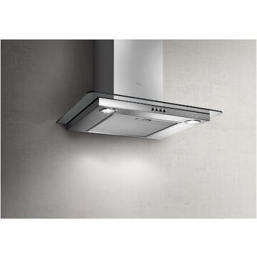 Hota ELICA FLAT GLASS IX/A/60 Hood,Putere de absorbtie 365 cm/h, Sistem recirculare, Iluminare LED, Filtru de grasime, Clasa D, 60 cm, Inox + Sticla