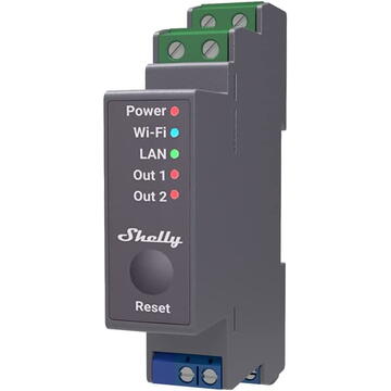 Releu Wifi Shelly Pro 2, Din Rail, 2 canale, 25A, Negru