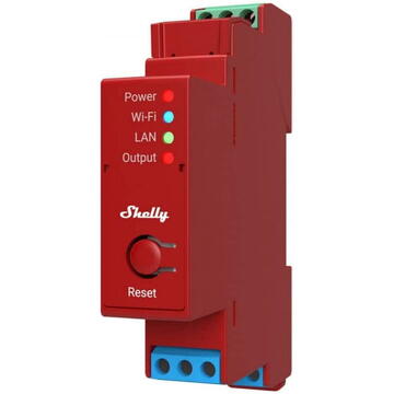 Releu inteligent Shelly Releu WiFi, LAN si Bluetooth  Pro 1PM, Din Rail, 1 canal cu masurarea energiei, 16A, Rosu