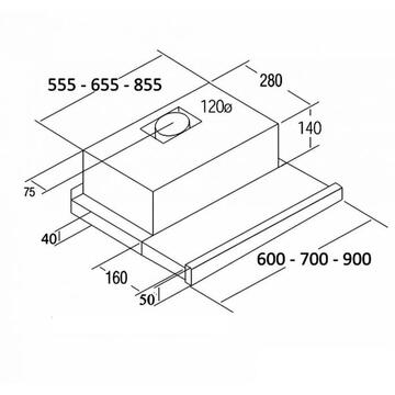 Hota Cata TF-2003 600 GWH Hood, C, Telescopic, Width 60 cm, Max extraction power 390 m³/h, Mechanical control, LED, White Glass