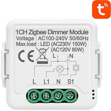 Intrerupator inteligent Avatto Dimmer inteligent ZigBee 3.0, 39.2x39.2x18 mm, Alb