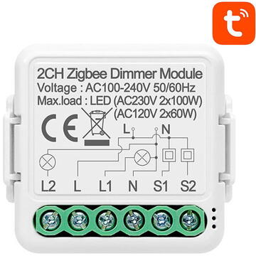 Intrerupator inteligent Avatto Modul Smart Dimmer Switch 2 canale ZigBee  N-ZDMS01-2 TUYA