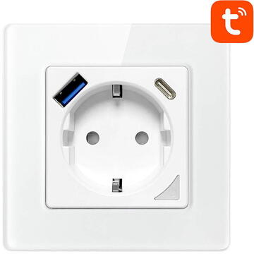 Priză Smart WiFi Avatto -WOT10, TUYA, USB-A, USB-C, alb