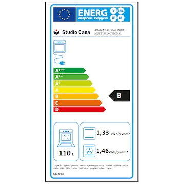 Aragaz mixt 5 arzatoare gaz, Cuptor electric, 90x60cm, Studio Casa, FE90/60 Multifunctional, Grill electric, Rotisor, 2 ventilatoare, Aprindere electrica, Inox