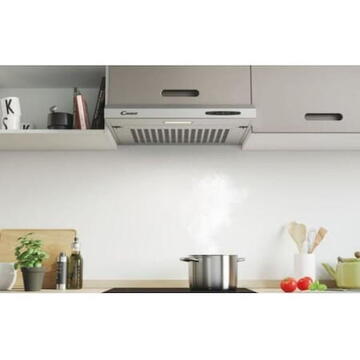 Hota Candy CFT610/5X/1, 209 m3/h, 1 motor, 60 cm, Inox,3 trepte de putere, panou control mecanic, iluminare LED, latime 60 cm, argintie