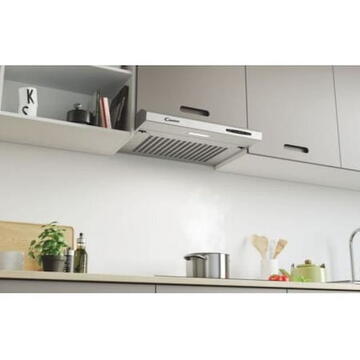 Hota Candy CFT610/5X/1, 209 m3/h, 1 motor, 60 cm, Inox,3 trepte de putere, panou control mecanic, iluminare LED, latime 60 cm, argintie