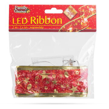 Familly Christmas Panglică LED de Crăciun - roșie - 2 m x 5 cm - 2 x AA