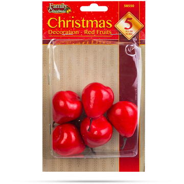 Familly Christmas Decor de Craciun - fructe rosii - 6 cm - 5 buc/pachet