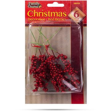 Familly Christmas Decor de Craciun - fructe de padure rosii - 8 cm - 6 buc/pachet