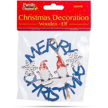 Familly Christmas Decor de Craciun - Pitici din lemn, albastru - 10 cm