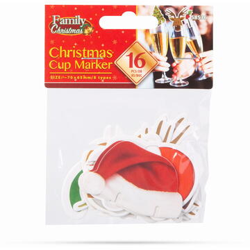 Familly Christmas Decoratiuni Craciun pentru pahare- 8 tipuri - 16 buc / pachet
