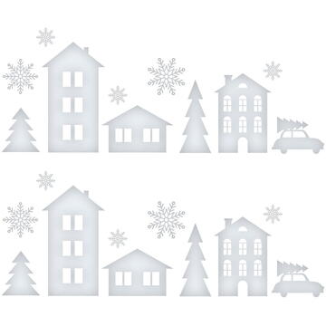 Familly Christmas Decorație pentru fereastră de Crăciun - peisaj de iarnă - 37,5 x 27 cm