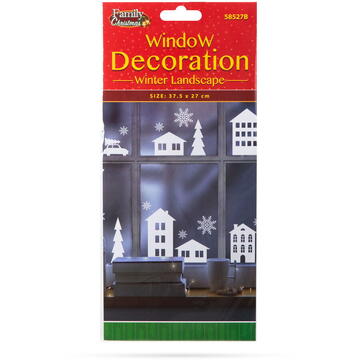 Familly Christmas Decorație pentru fereastră de Crăciun - peisaj de iarnă - 37,5 x 27 cm